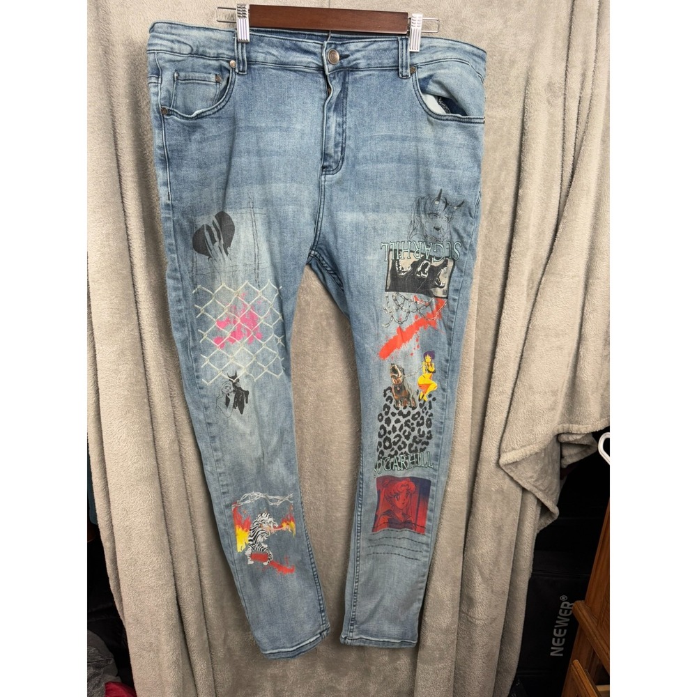 Sugarhill Casual Straight Leg Jeans 42 Blue Cotton Zip Fly Regular Fit